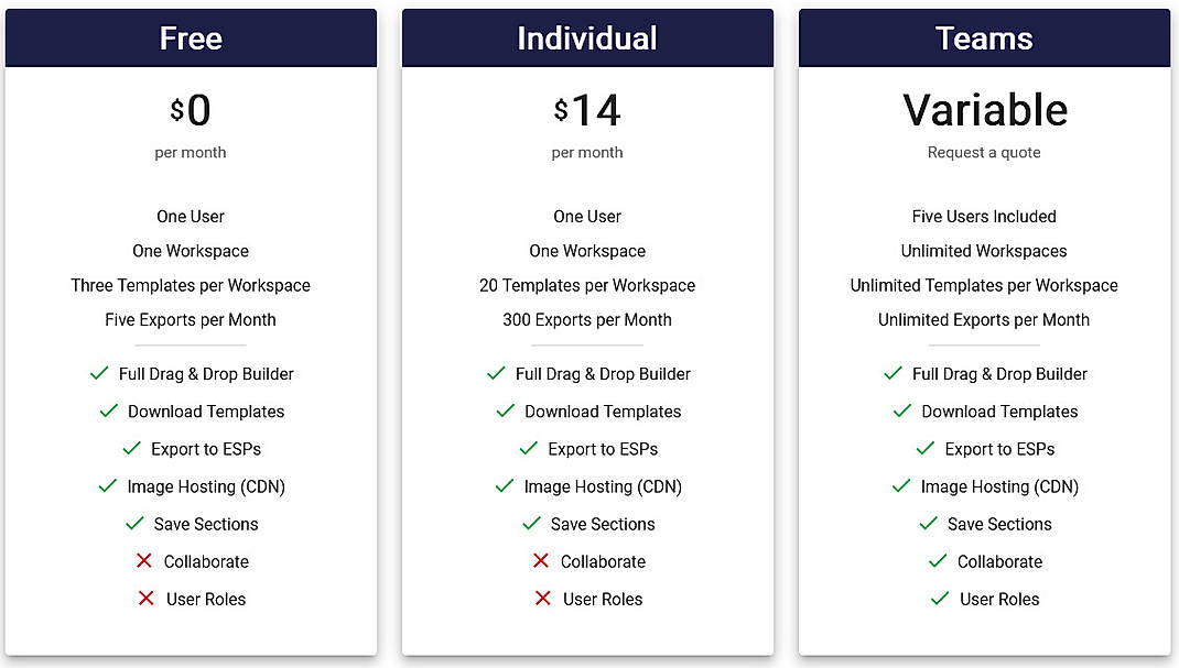 Pricing screenshot