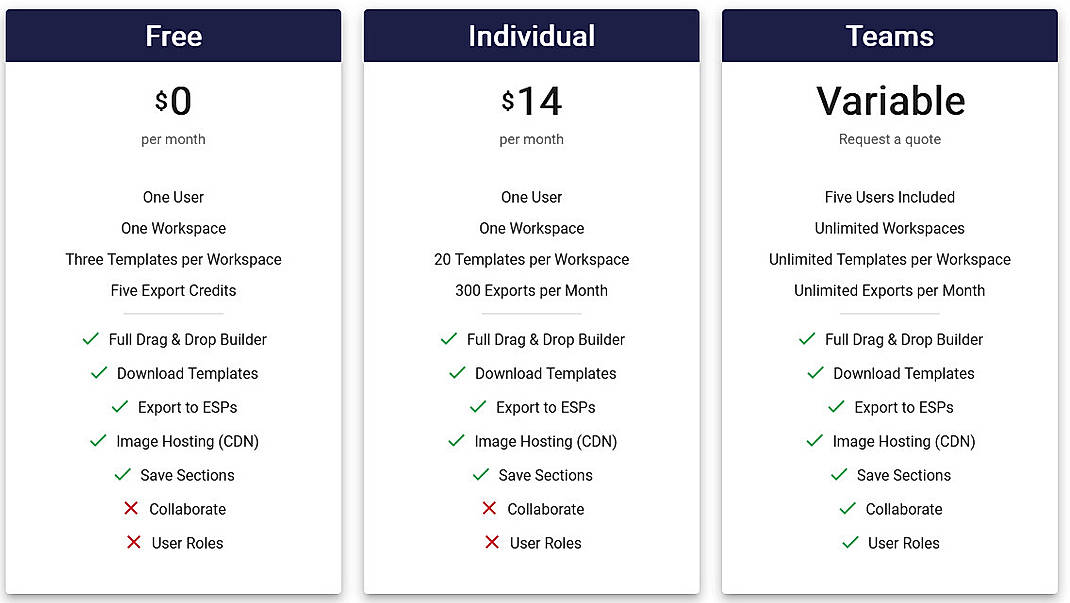 Pricing screenshot