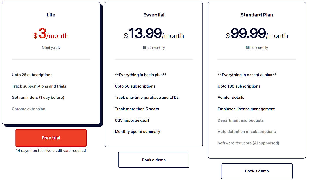 Pricing screenshot