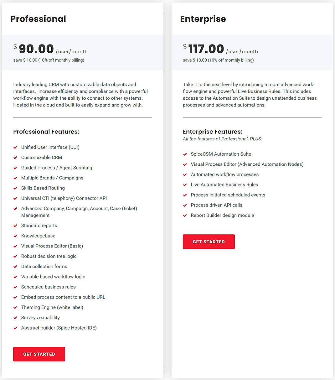 Pricing screenshot