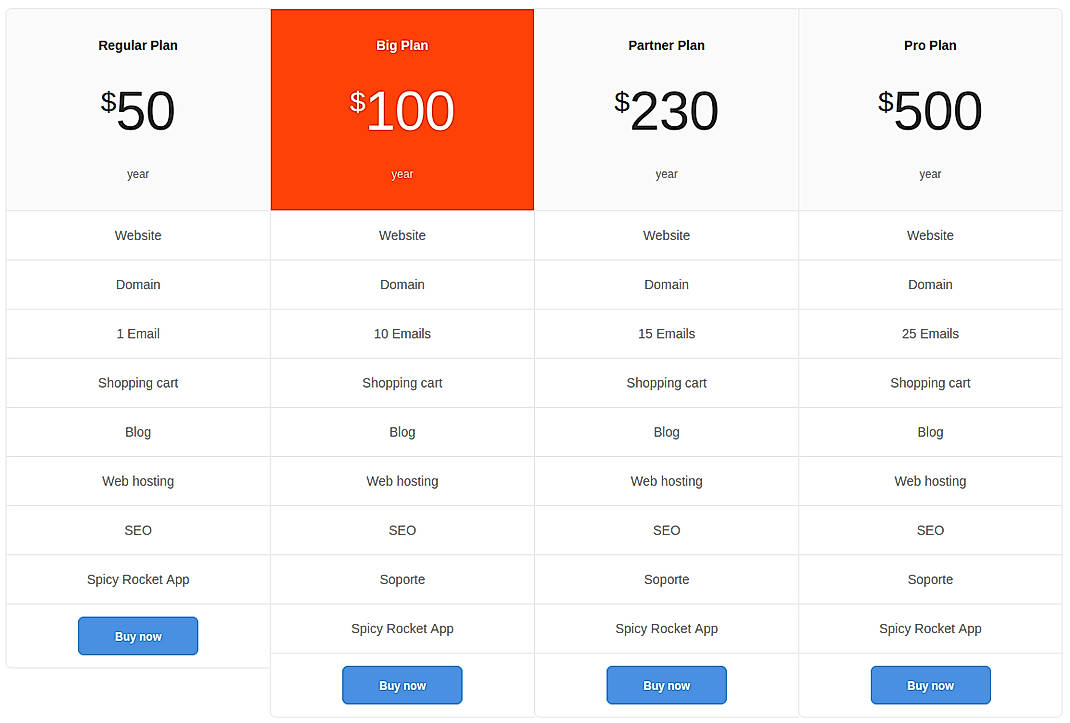 Pricing screenshot