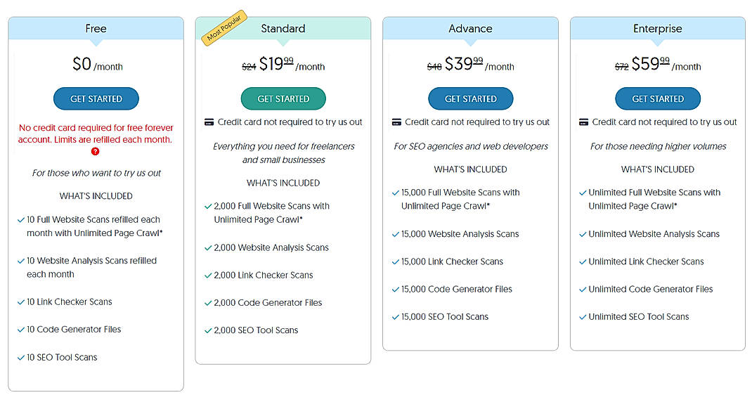 Pricing screenshot