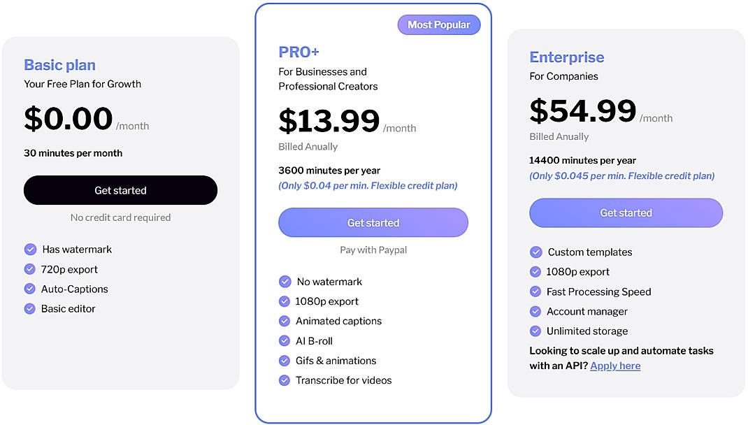 Pricing screenshot