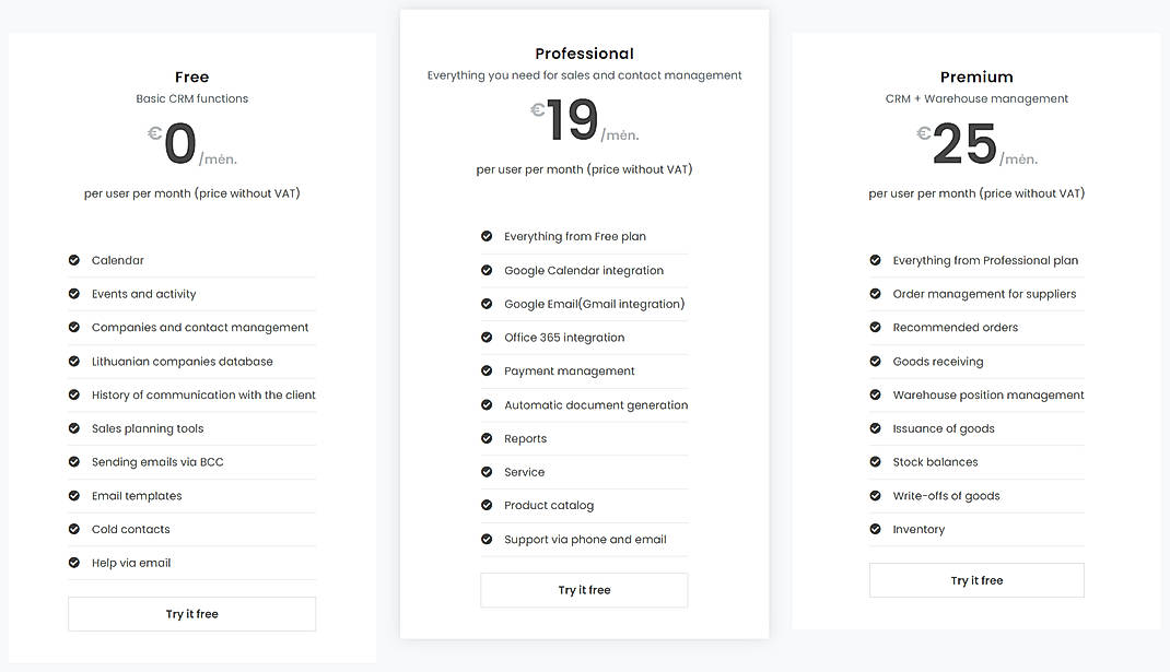 Pricing screenshot