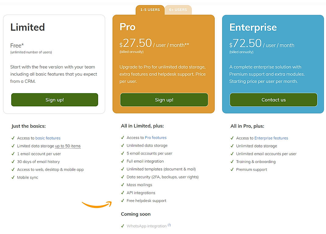 Pricing screenshot