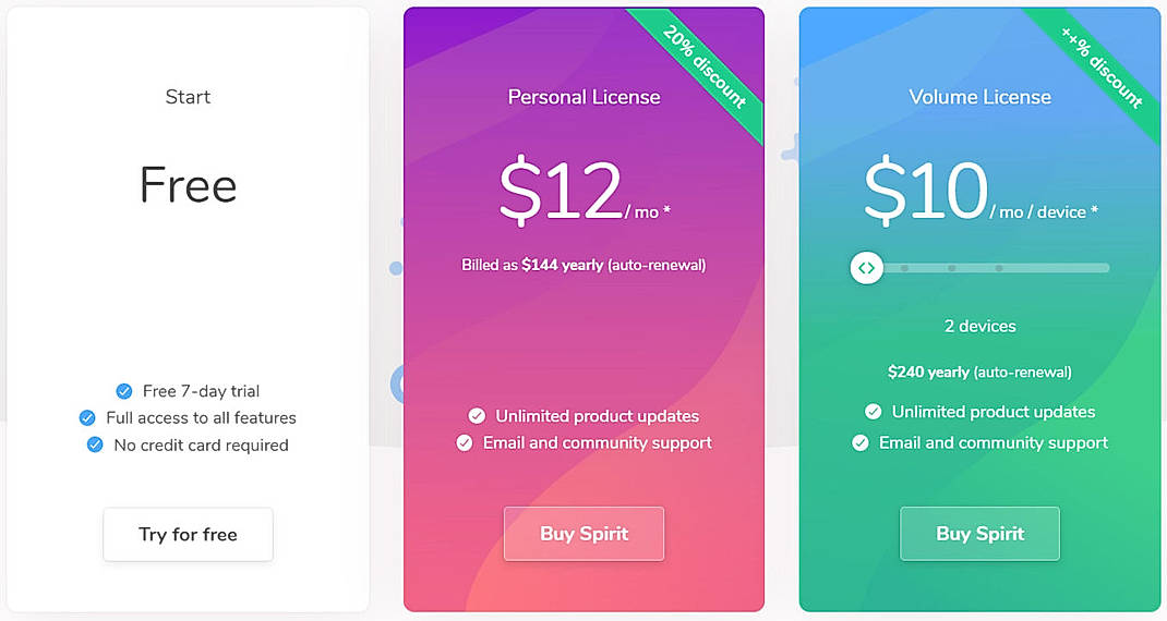 Pricing screenshot
