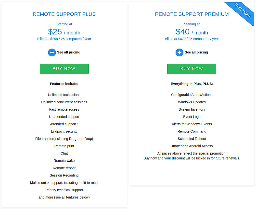 Pricing screenshot