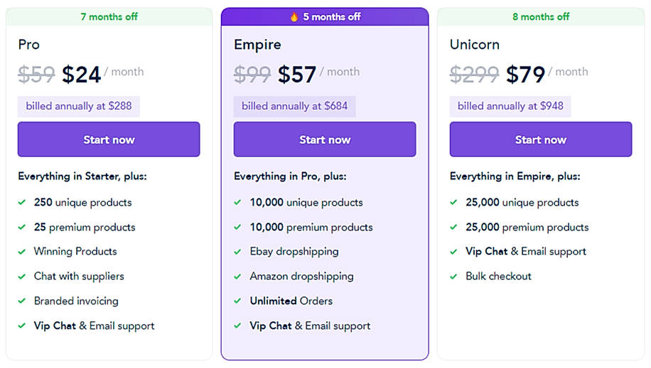 Pricing screenshot