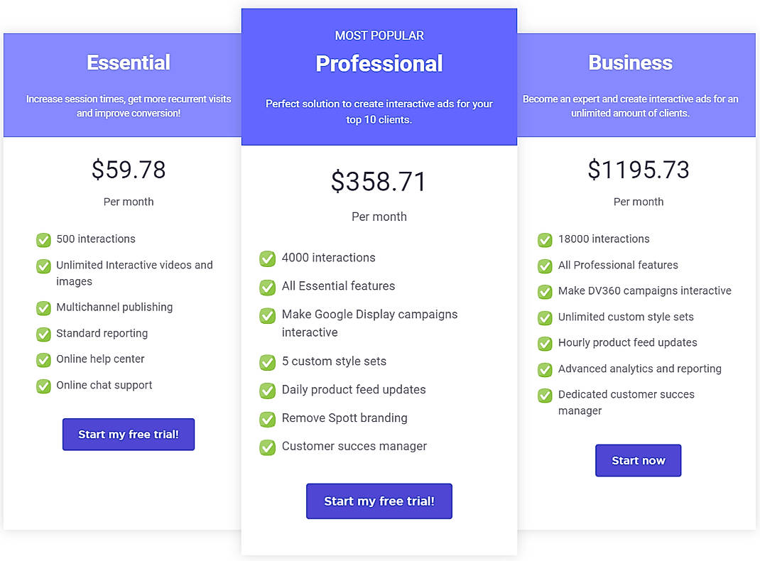 Pricing screenshot