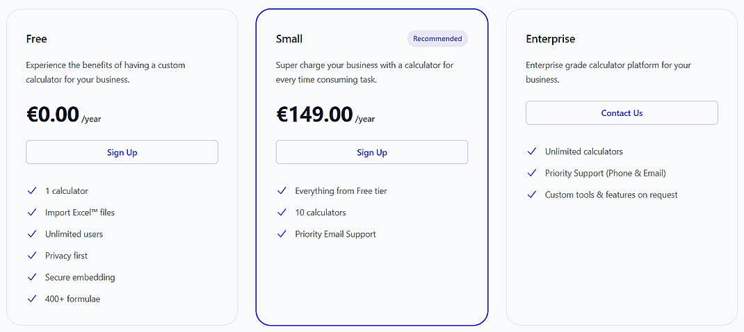 Pricing screenshot