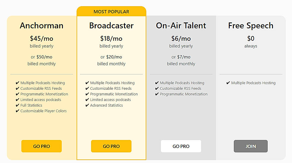 Pricing screenshot