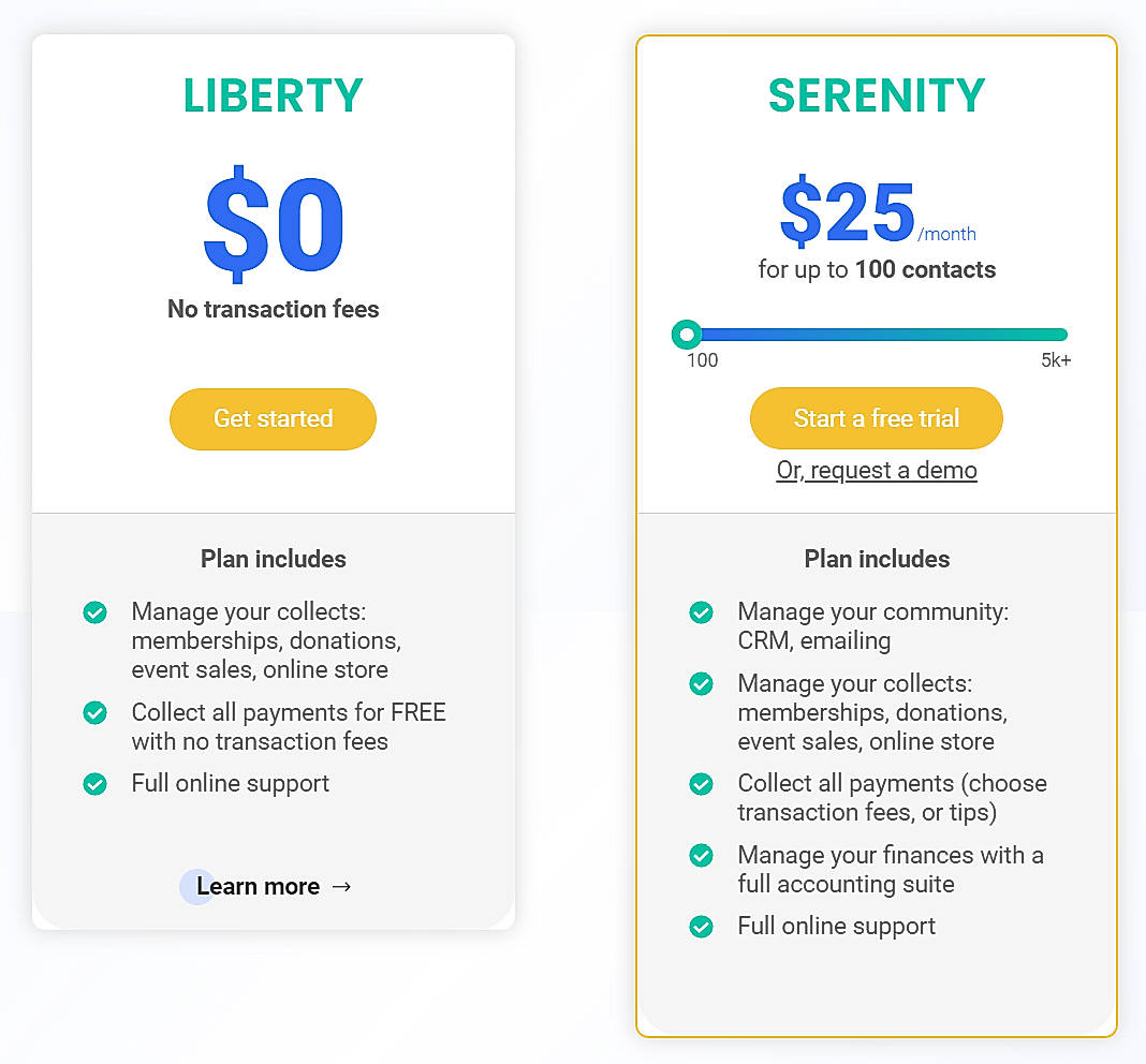 Pricing screenshot