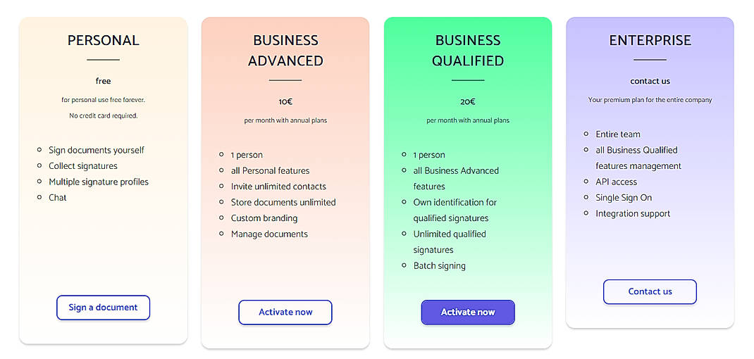 Pricing screenshot