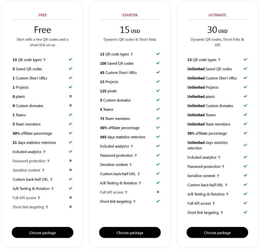 Pricing screenshot