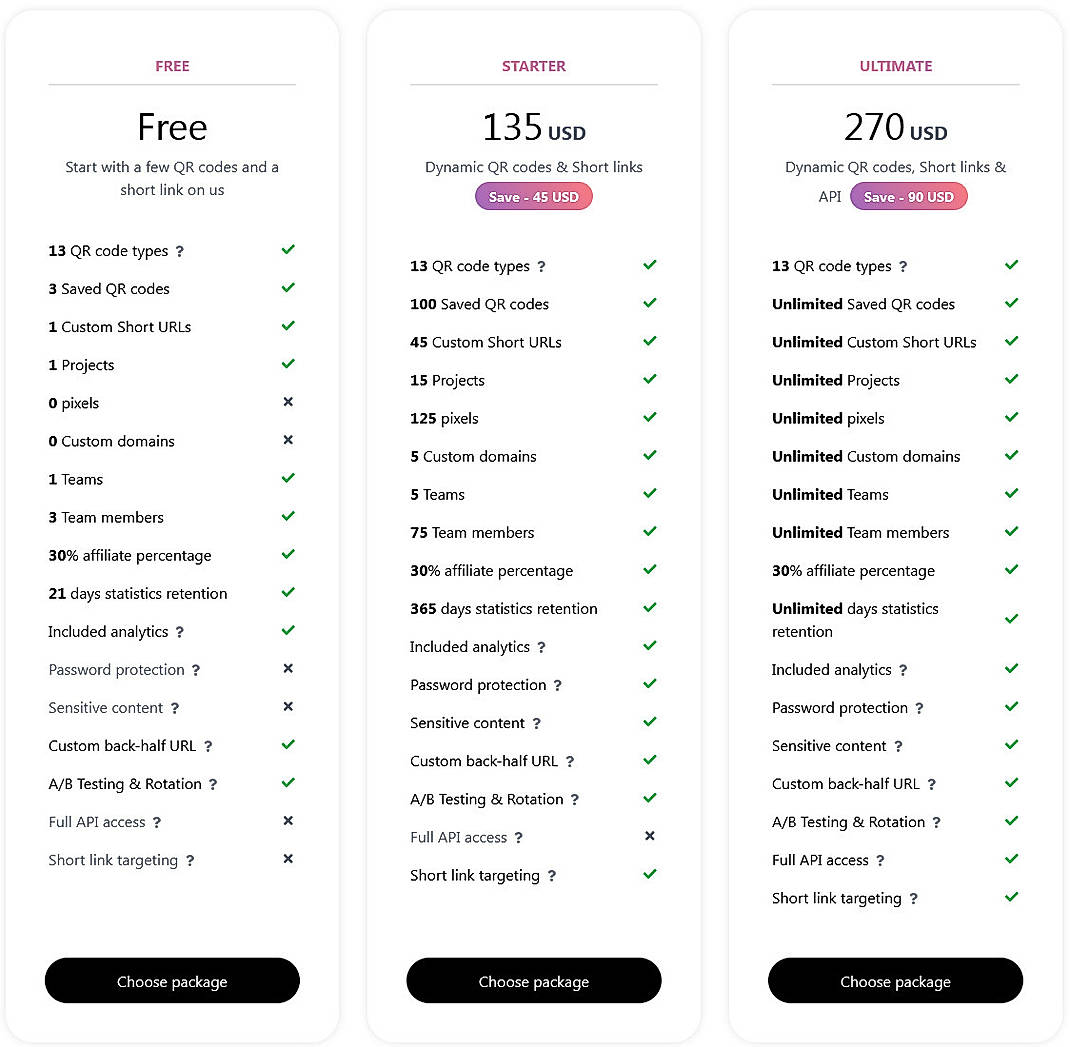 Pricing screenshot