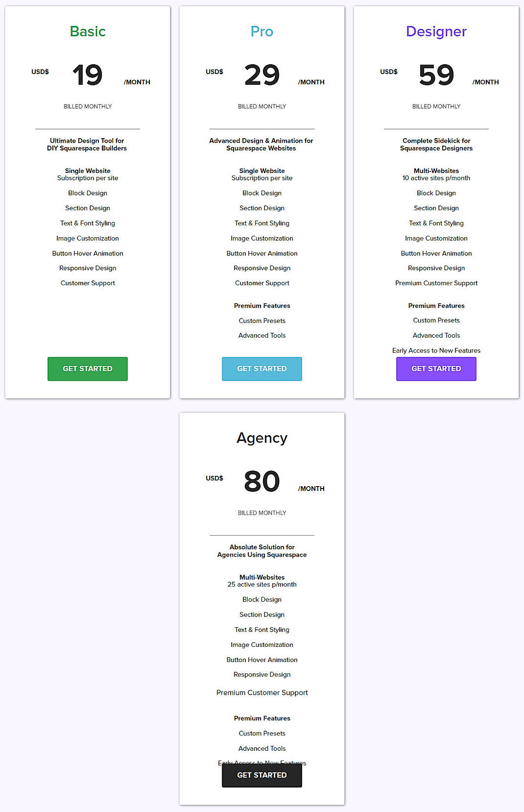 Pricing screenshot
