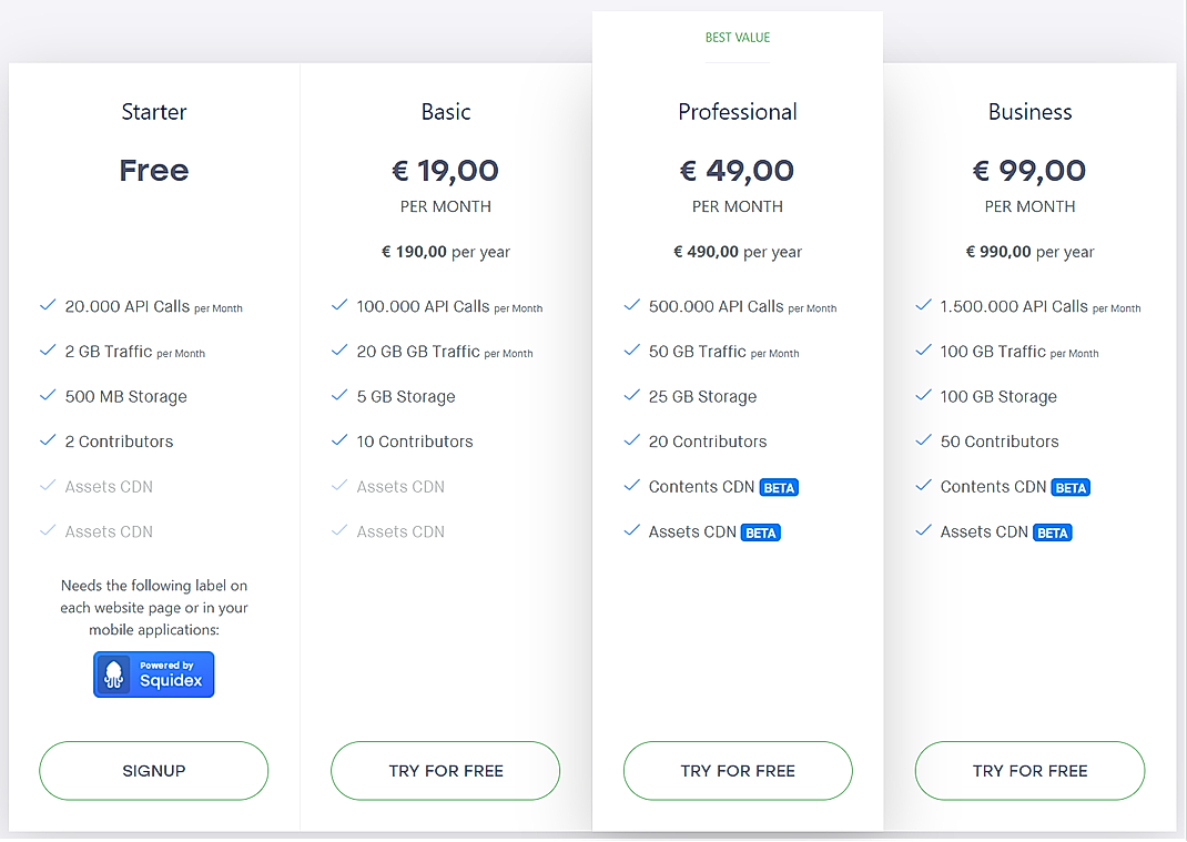 Pricing screenshot