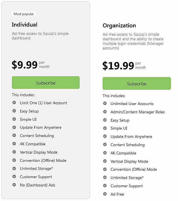 Pricing screenshot