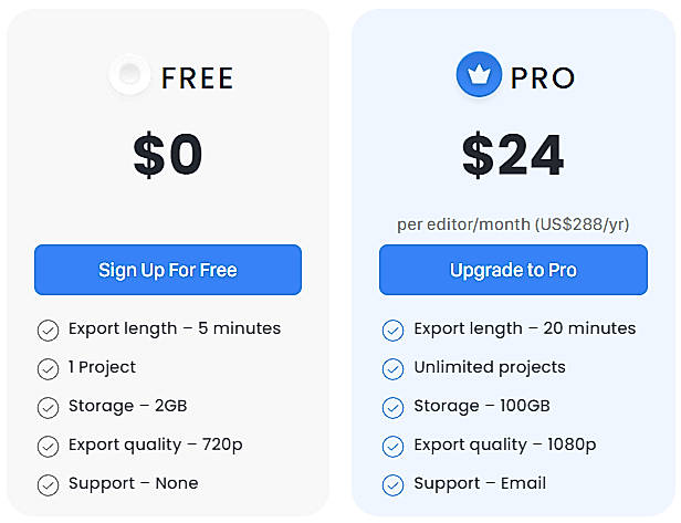 Pricing screenshot