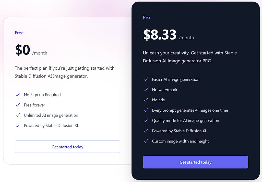 Pricing screenshot