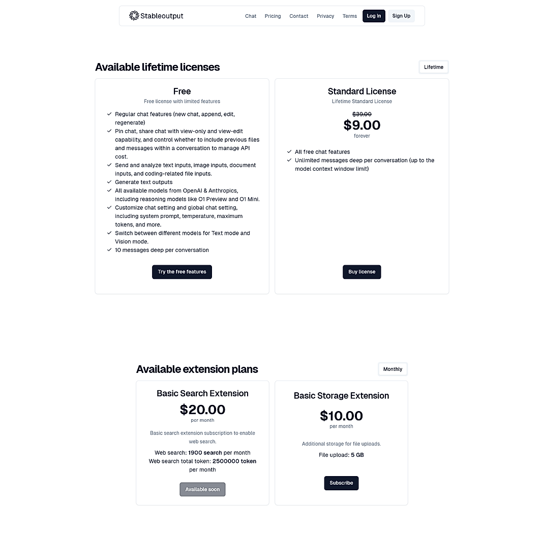 Pricing screenshot