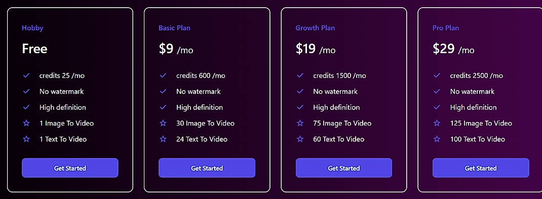 Pricing screenshot