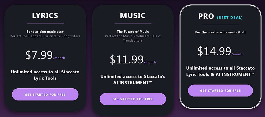 Pricing screenshot