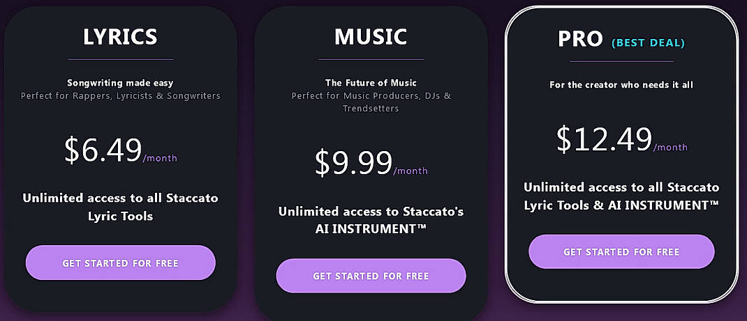 Pricing screenshot