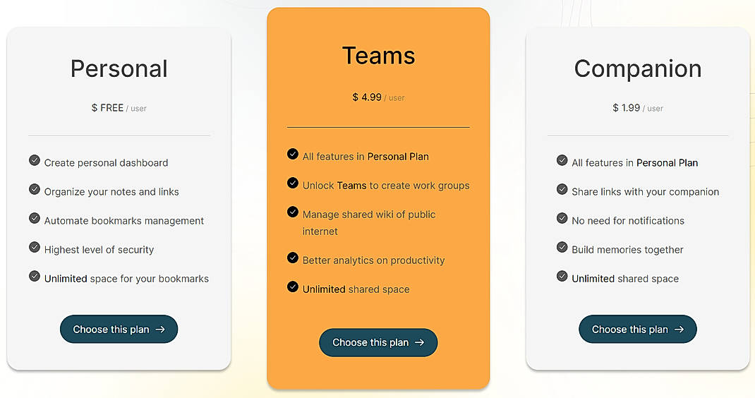 Pricing screenshot