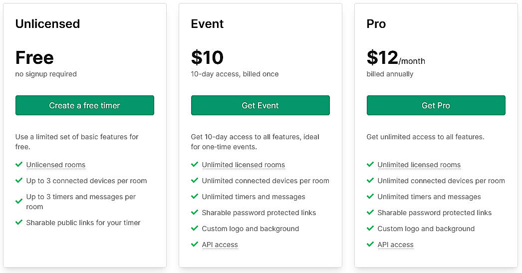 Pricing screenshot