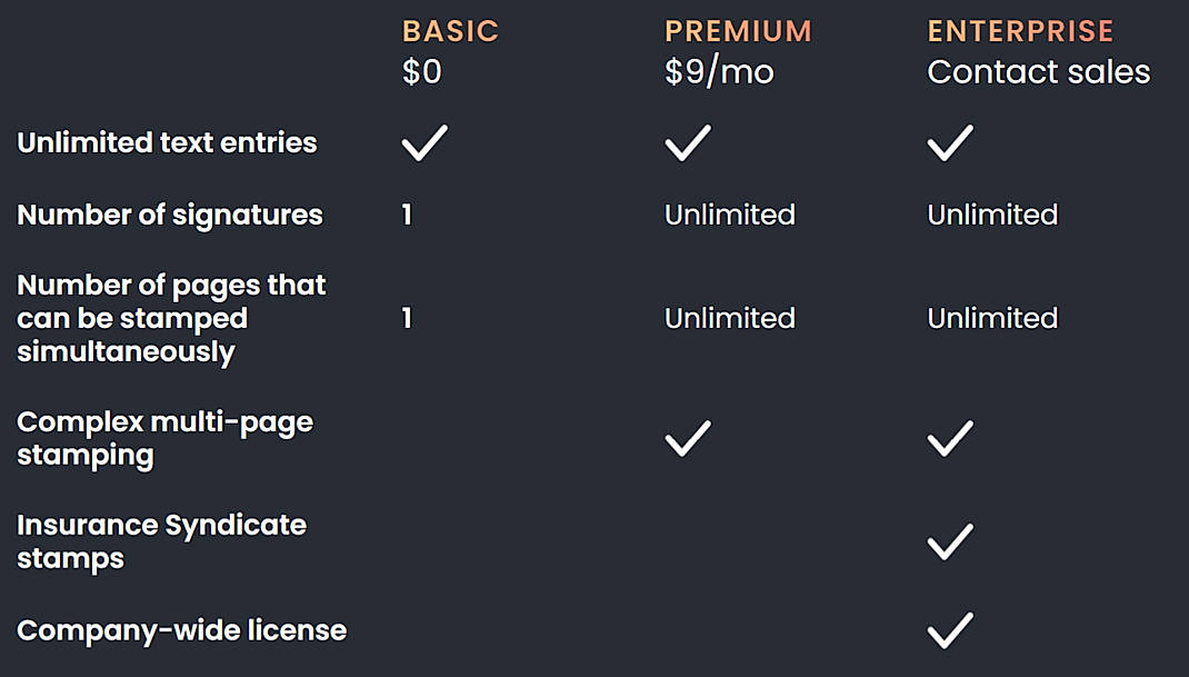 Pricing screenshot