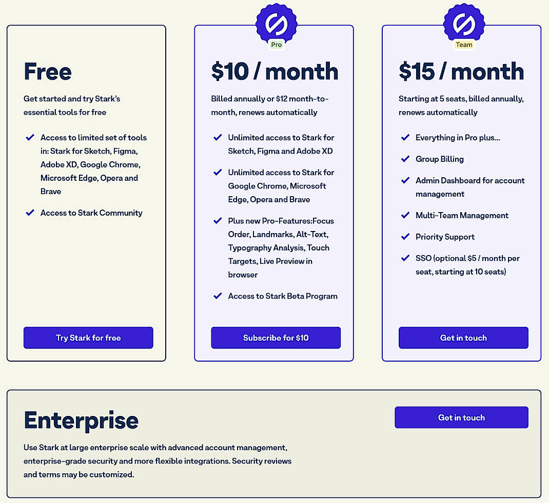 Pricing screenshot