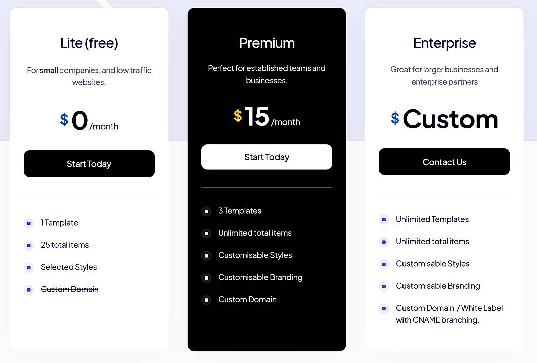 Pricing screenshot