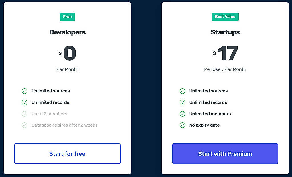 Pricing screenshot