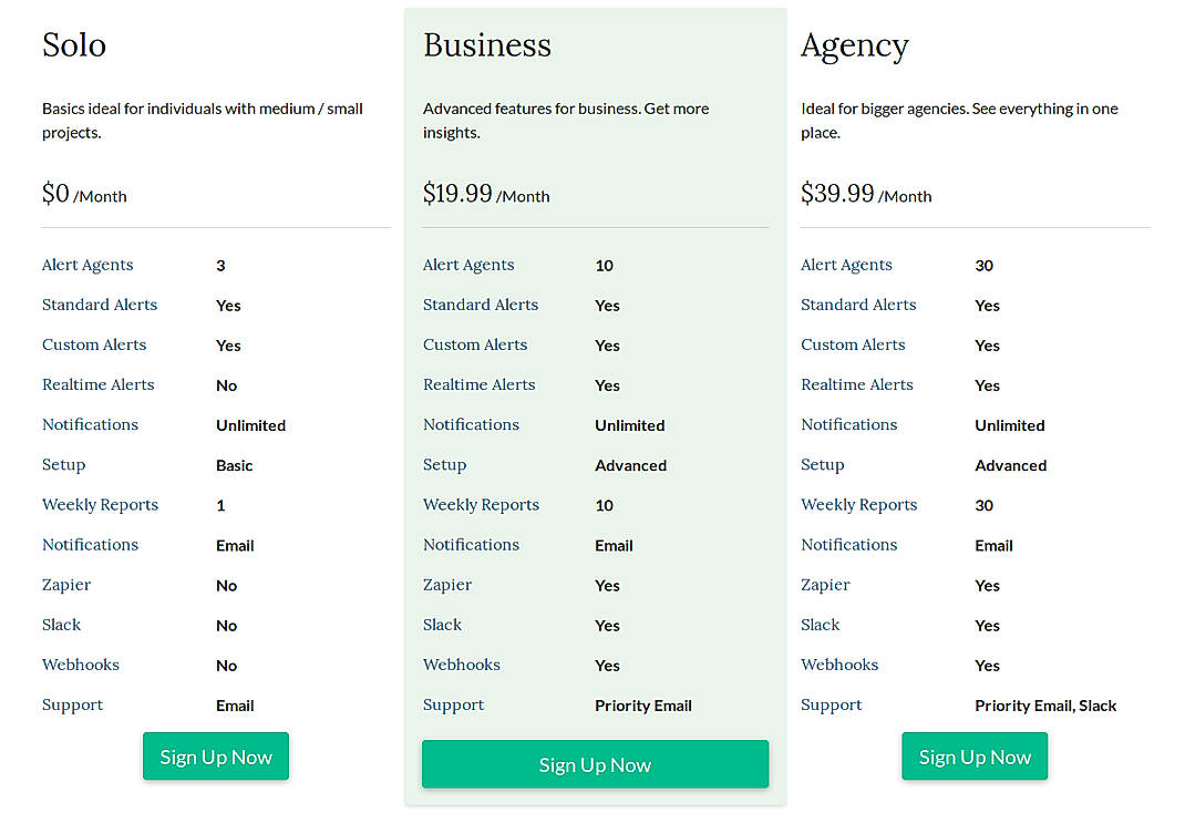 Pricing screenshot