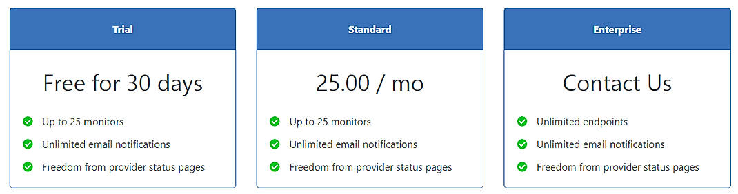 Pricing screenshot