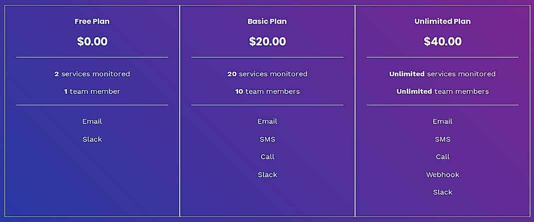 Pricing screenshot