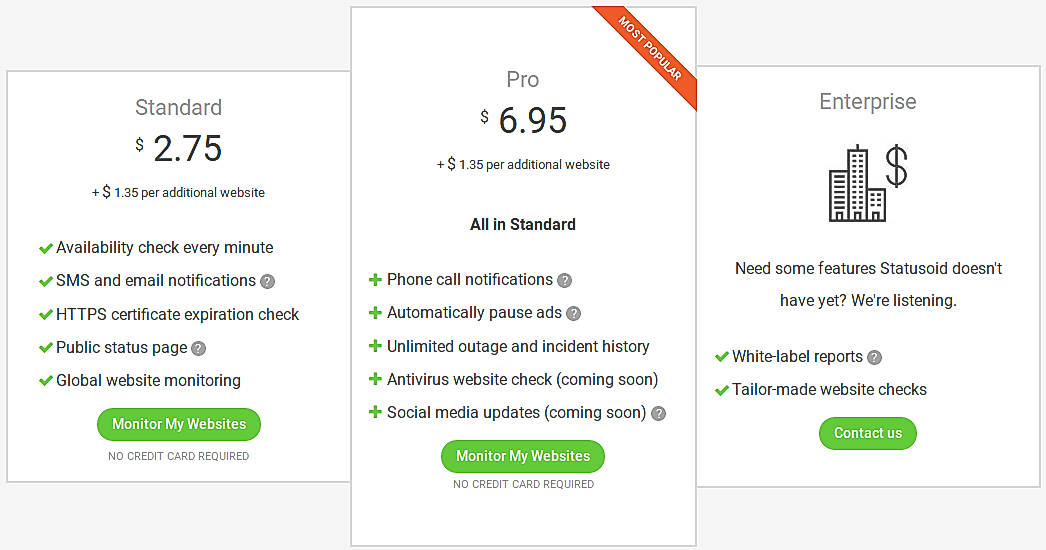 Pricing screenshot