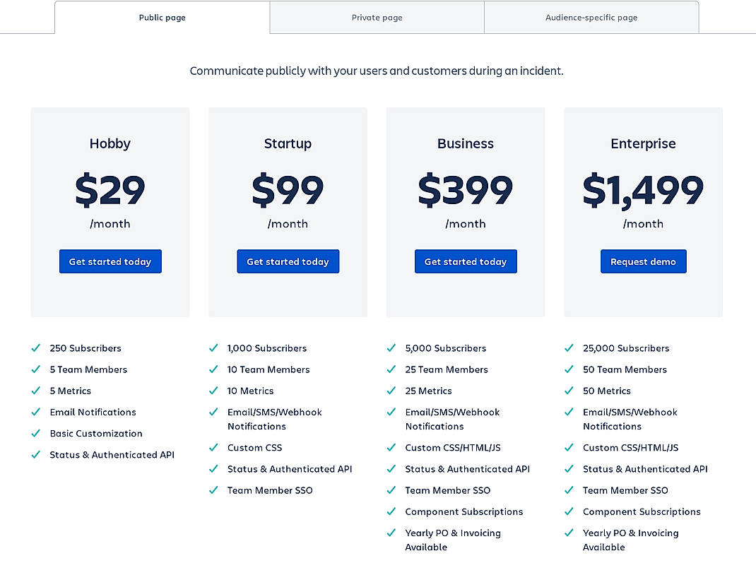 Pricing screenshot
