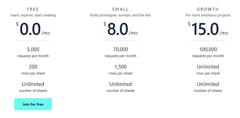 Pricing screenshot