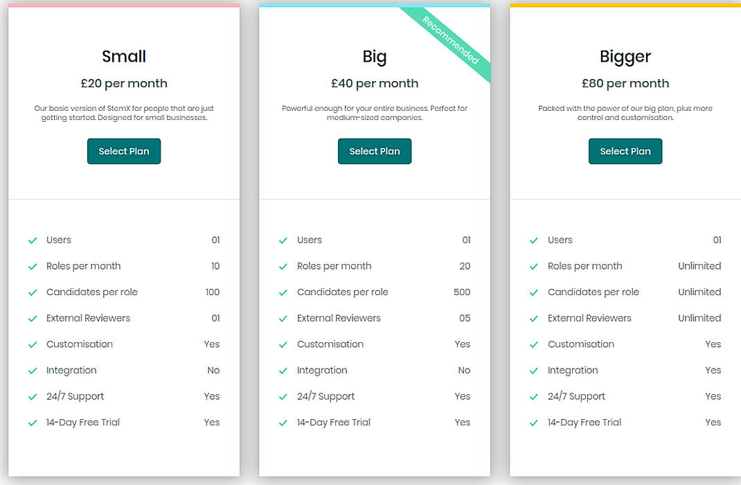 Pricing screenshot