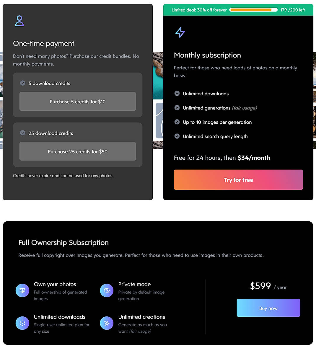 Pricing screenshot