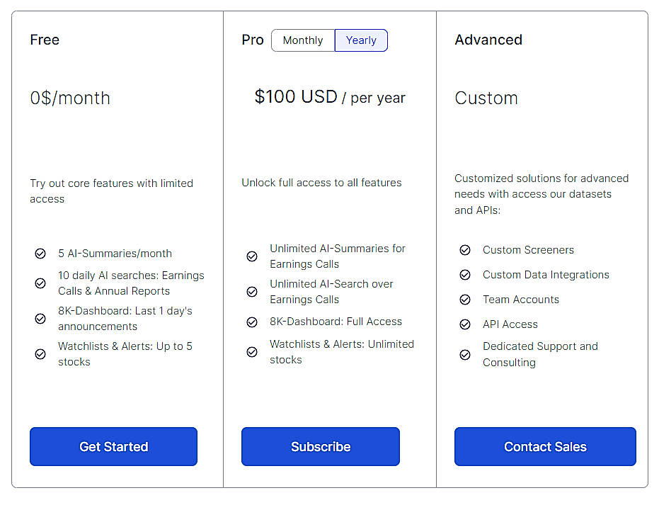 Pricing screenshot