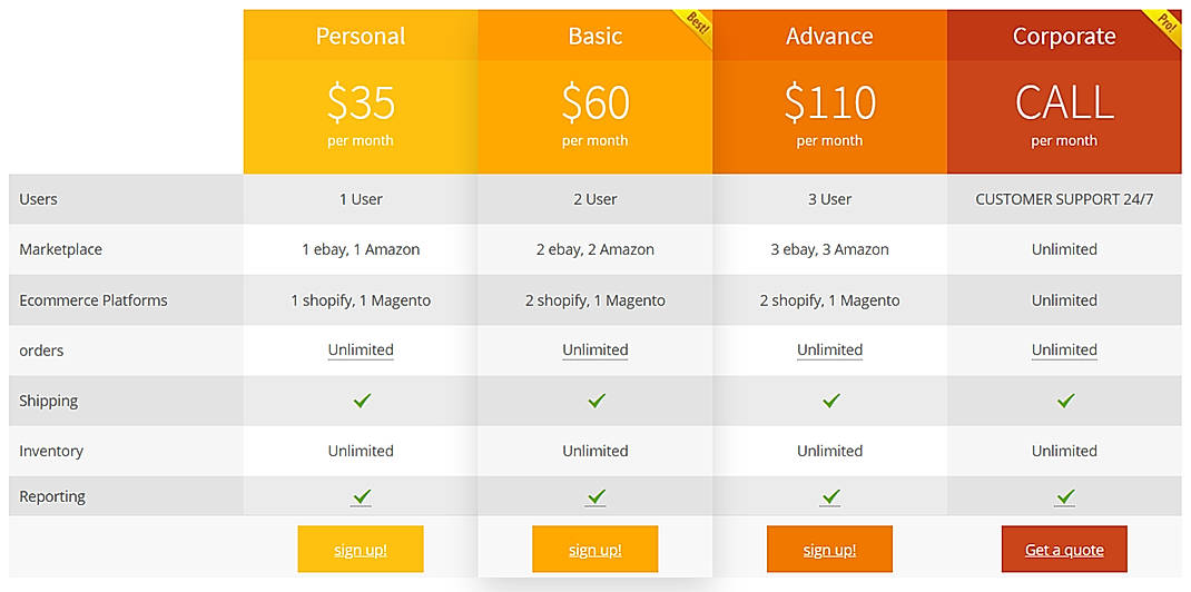 Pricing screenshot