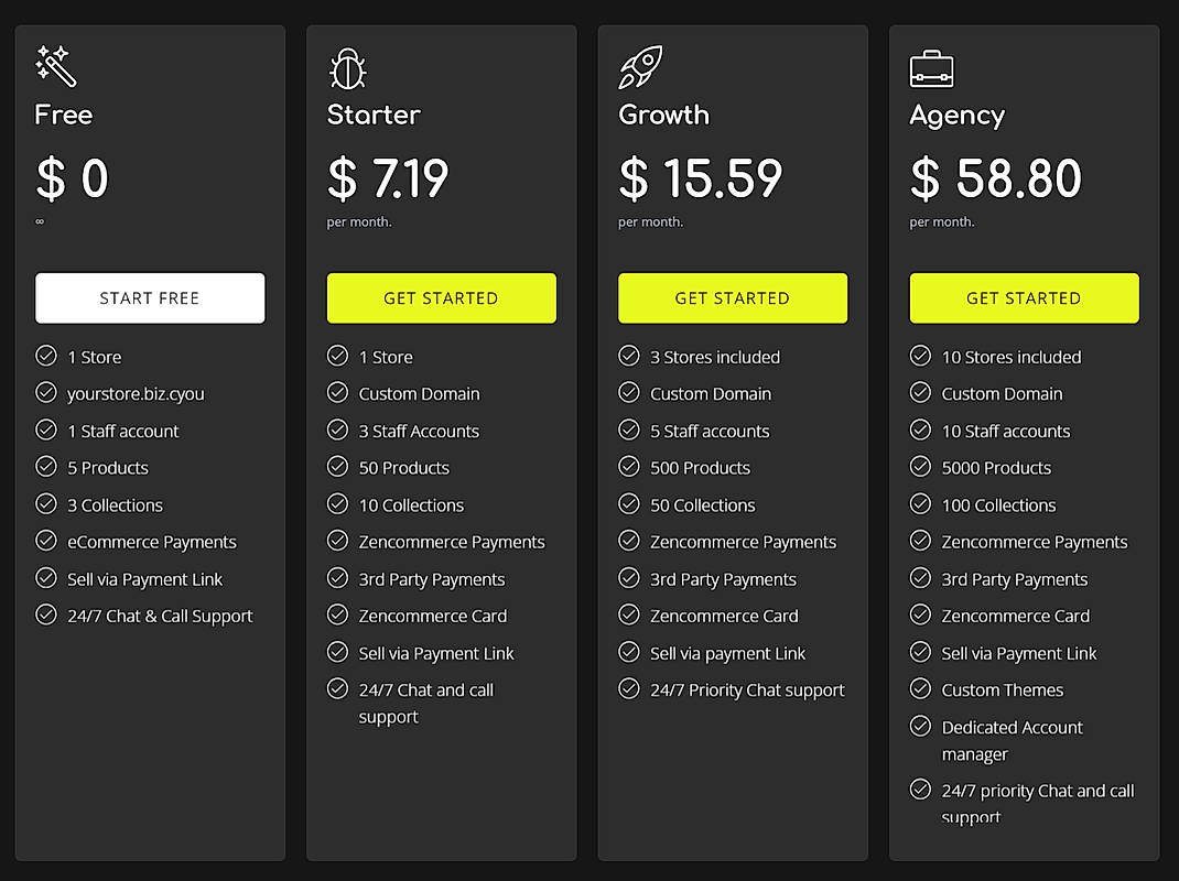 Pricing screenshot