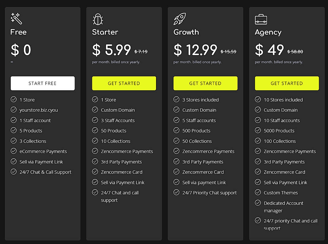 Pricing screenshot