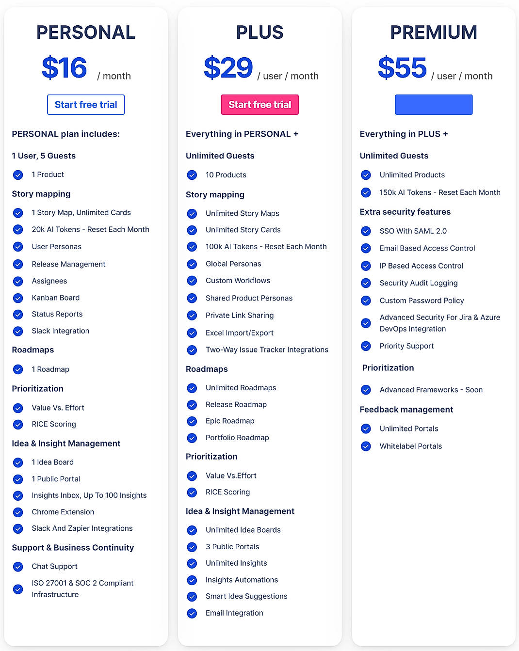 Pricing screenshot