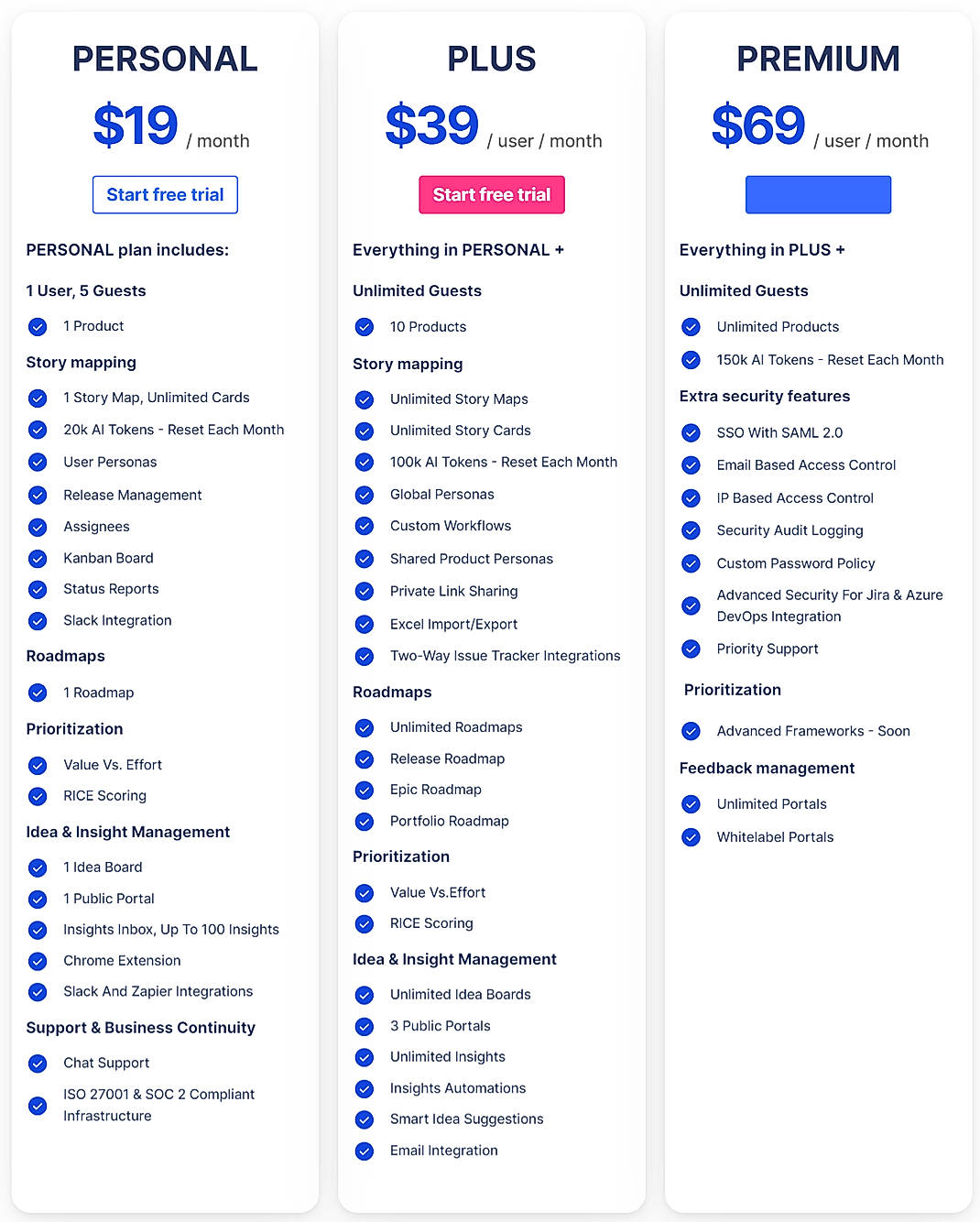 Pricing screenshot