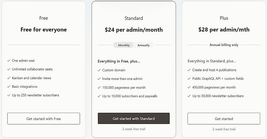Pricing screenshot