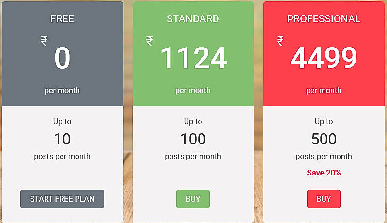 Pricing screenshot